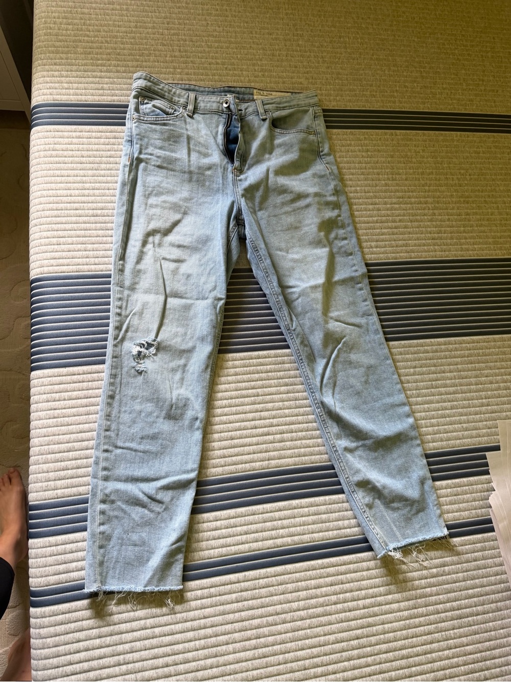 Rag & Bone Light Blue Distressed Straight-Leg Jeans